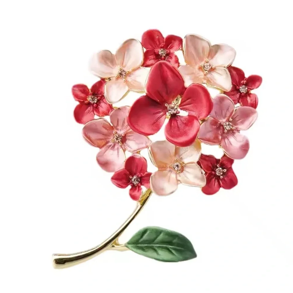 Vintage Floral Bouquet Brooch – Red White Flower Pin with Rhinestones
